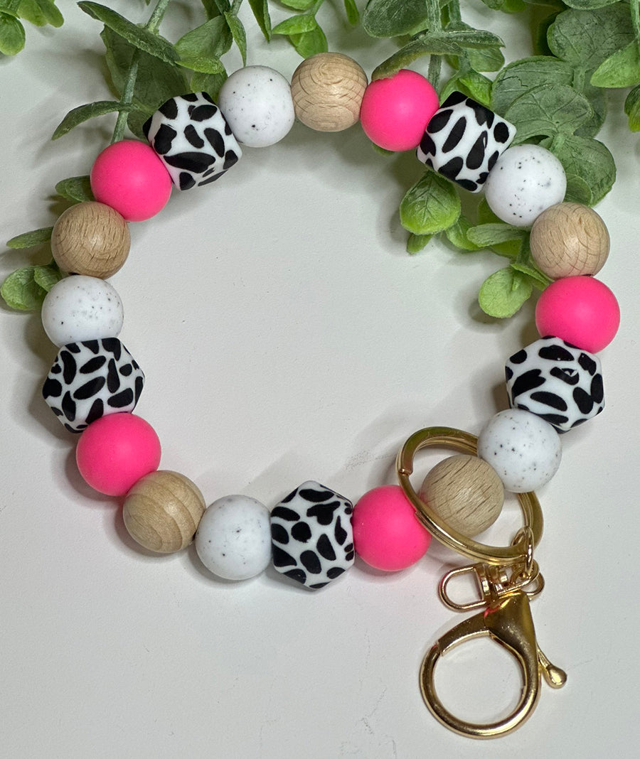 Hot Pink Cow Print Wristlet