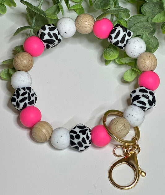 Hot Pink Cow Print Wristlet