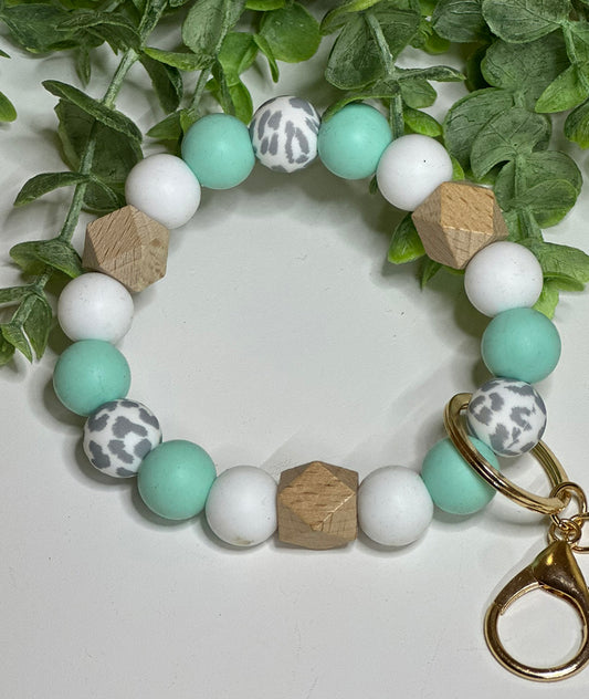 Mint & Silver Leopard Wristlet