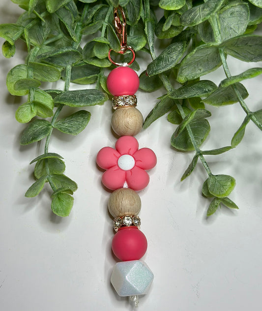 Pink Puff Flower Keychain