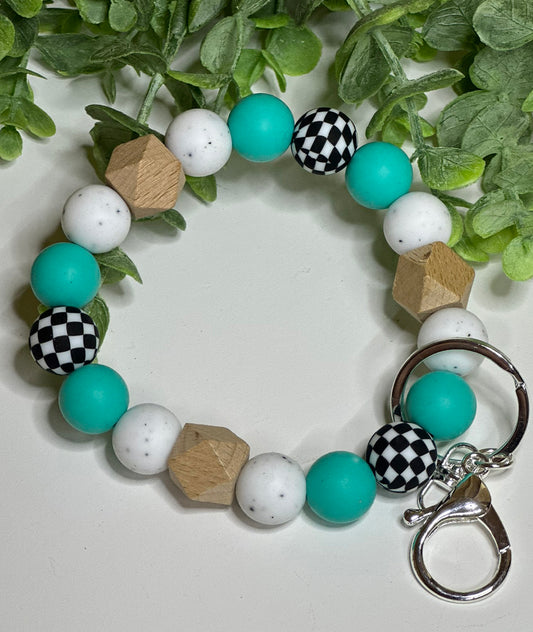 Turquoise Checkered Flag Wristlet